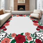 Crimson Coral Rose Puppy Garland Border Rug