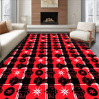Bold Red Black Starburst Tile Rug