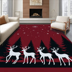 Crimson Winter Forest Reindeer Stars Rug