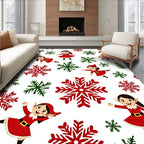 Festive Red Green Elf Christmas Snowflakes Rug