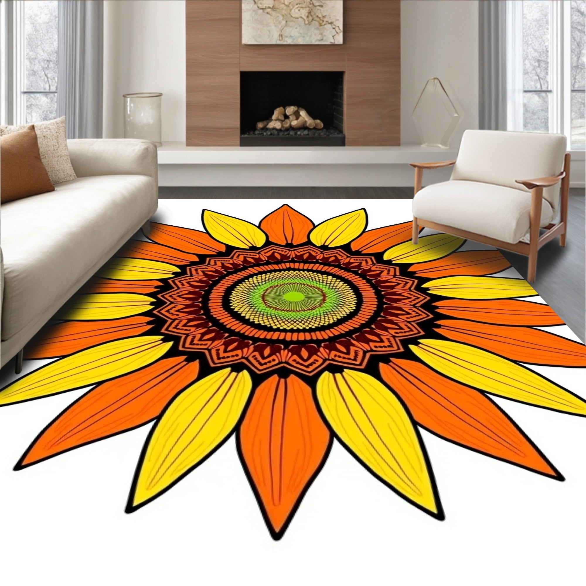 Sunflower Mandala Orange Yellow Rug