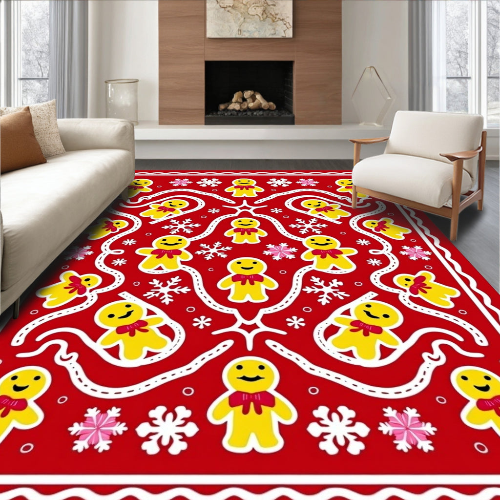 Holiday Gingerbread Man Snowflake Red Rug