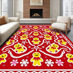 Holiday Gingerbread Man Snowflake Red Rug