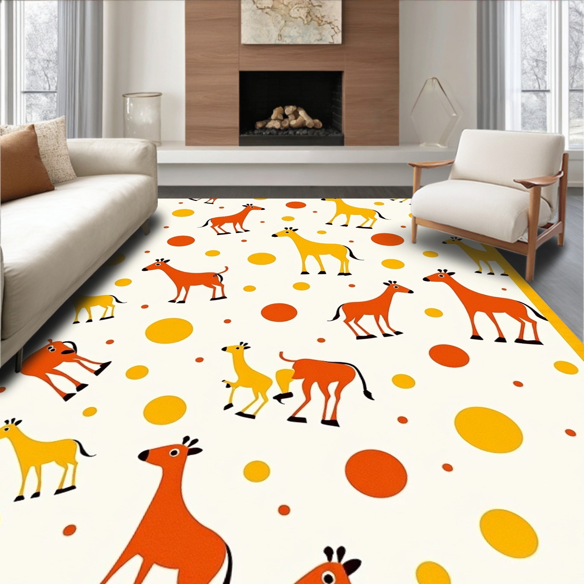 Whimsical Orange Yellow Giraffe Polka Dot Rug