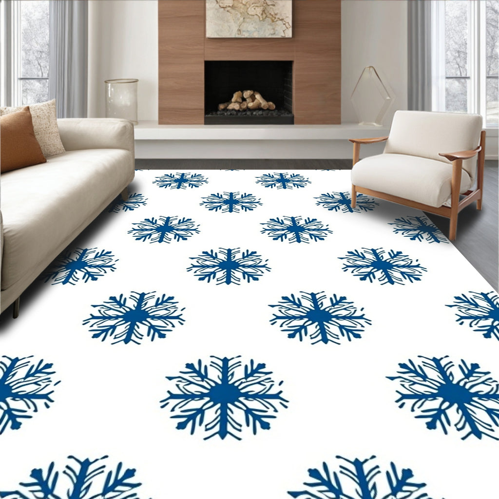 Classic Blue Snowflake Repeat Rug