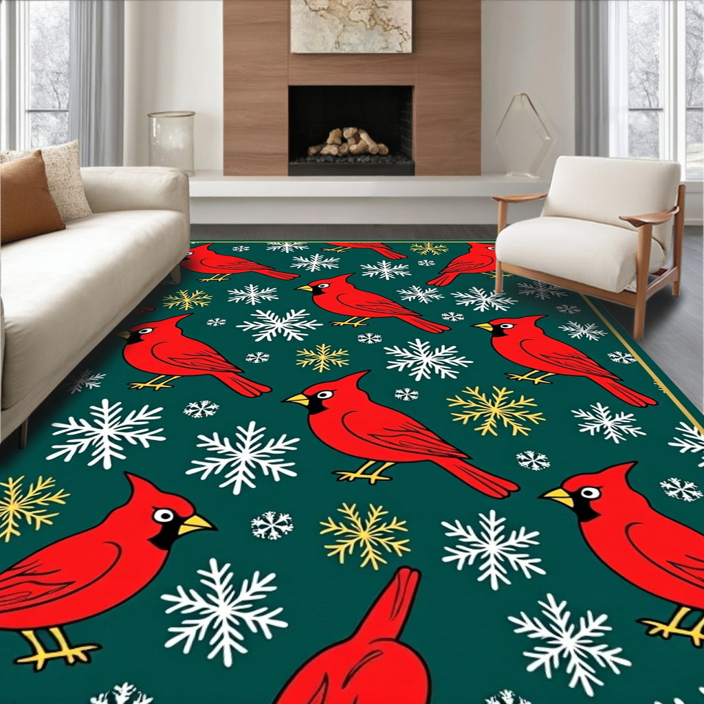Red Cardinal Snowflakes Winter Wonderland Rug