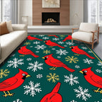 Red Cardinal Snowflakes Winter Wonderland Rug