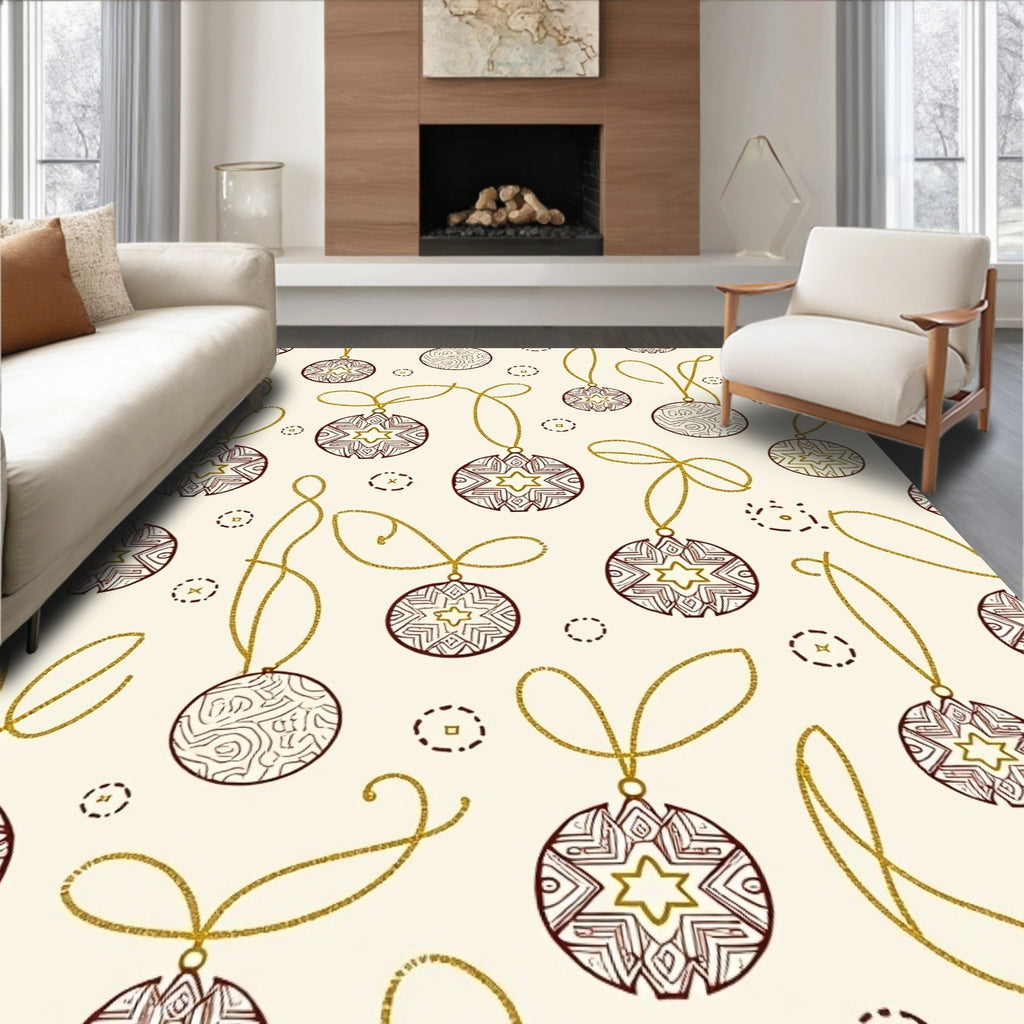 Gold Chain Red Starburst Ornaments Rug