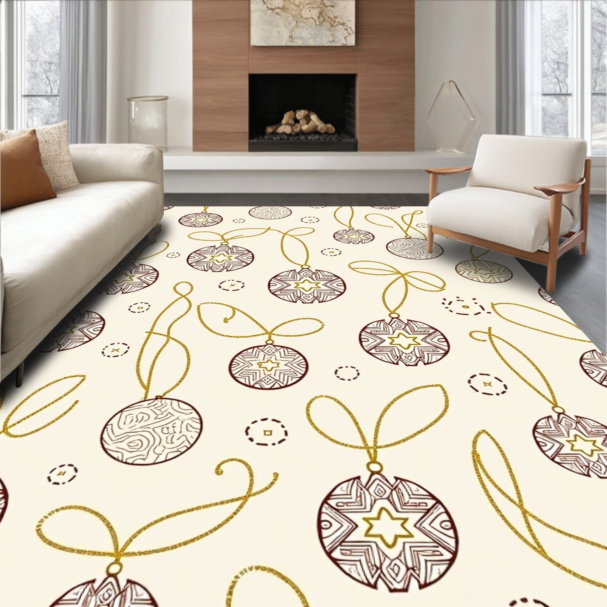 Gold Chain Red Starburst Ornaments Rug