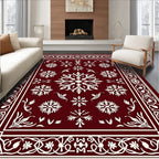 Rich Crimson Snowflake Border Tapestry Rug