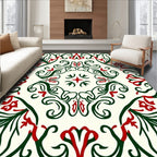 Crimson Green Curved Floral Medallion Rug