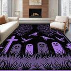 Creepy Purple Graveyard Bird Scene Rug