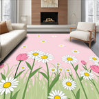 Pink Daisy and Tulip Meadow Garden Rug