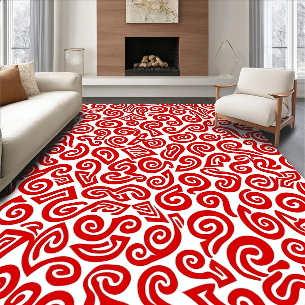 Crimson Swirl Abstract Organic Forms Rug