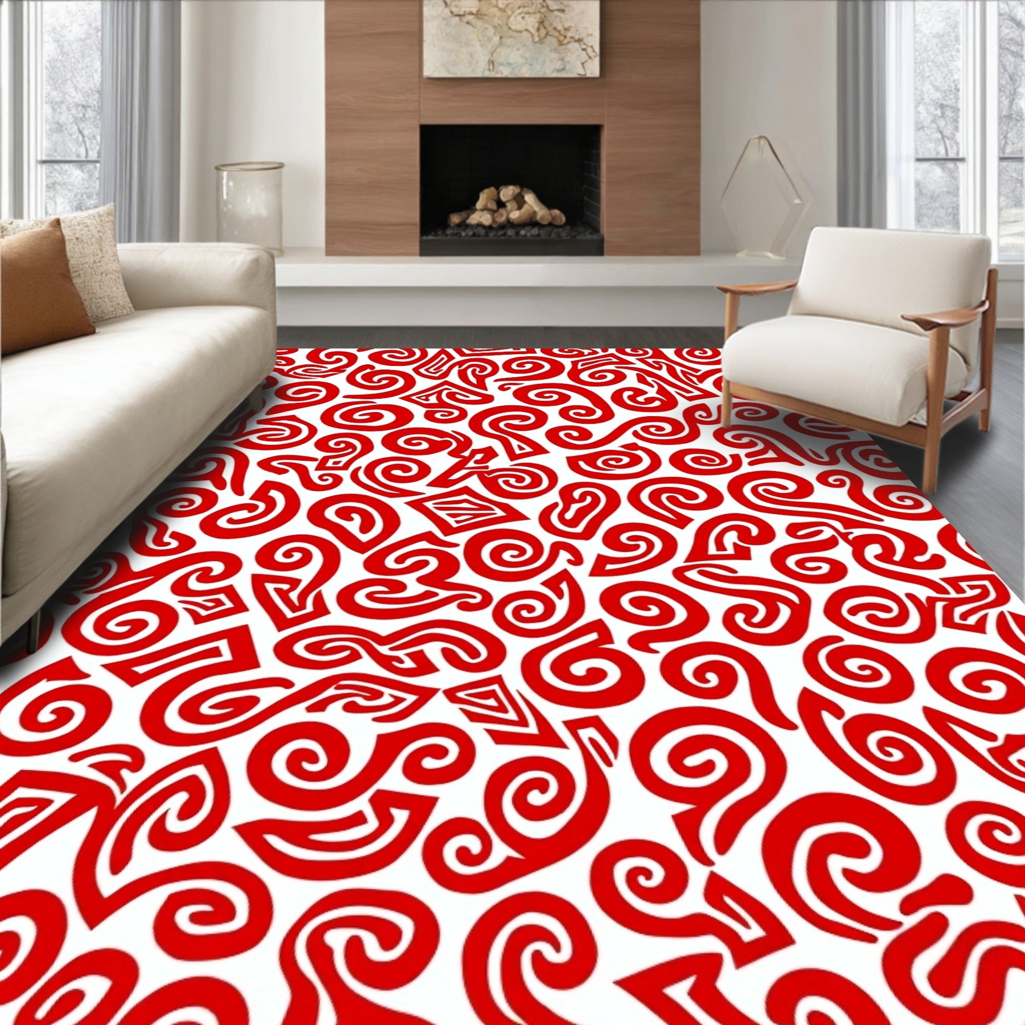 Crimson Swirl Abstract Organic Forms Rug