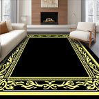 Golden Scrollwork Floral Frame Rug