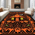 Spooky Orange Haunted House Garden Art Rug