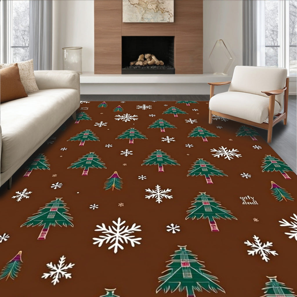 Green Forest Snowflake Christmas Elements Rug