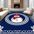 Festive Blue Snowman Snowflake Frame Rug