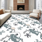 Whimsical Blue Elephant Folk Art Rug