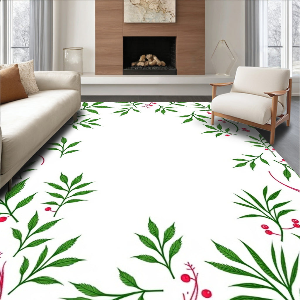 Green Leafy Berries Border Rug