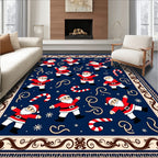 Festive Santa Claus Candy Cane Navy Rug