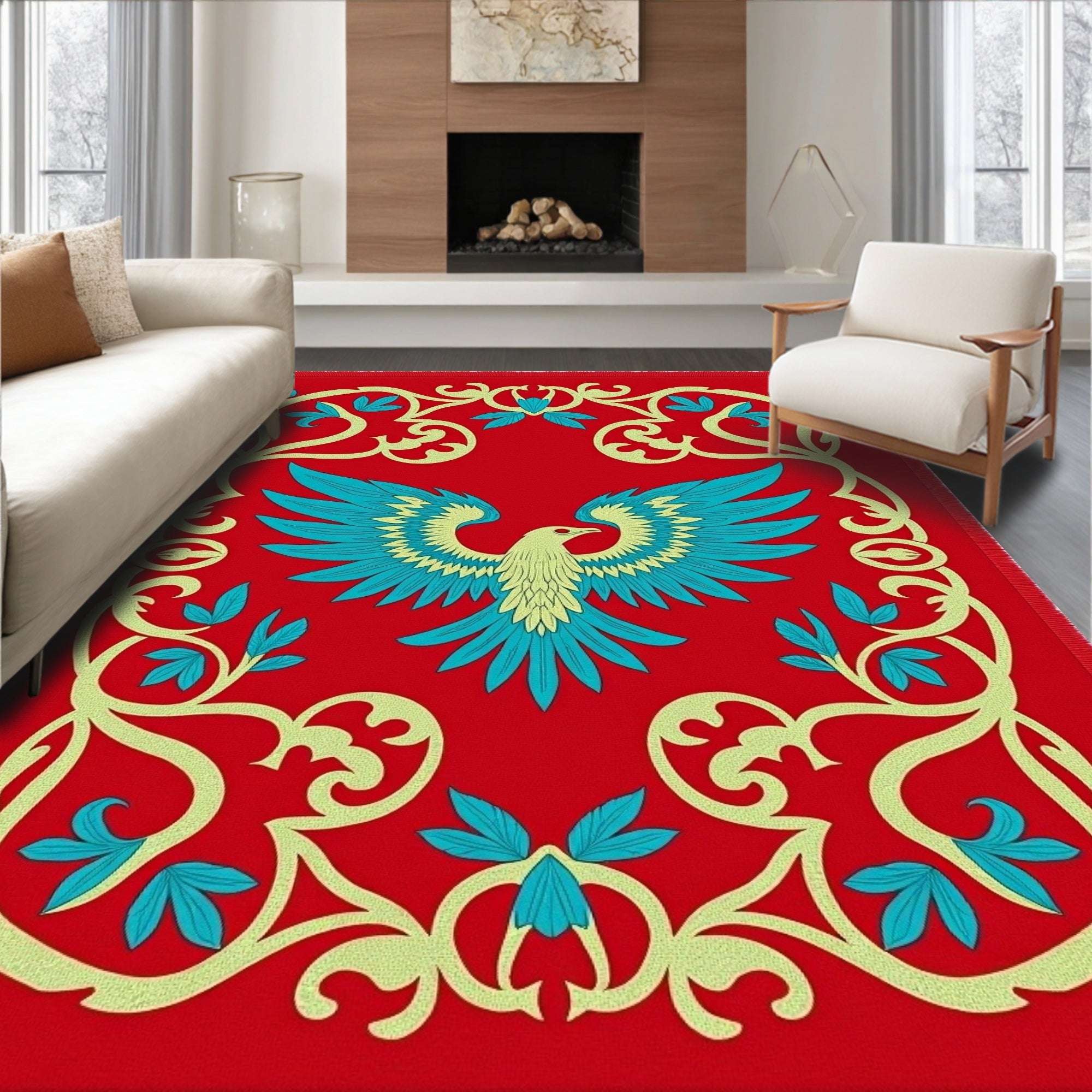 Crimson Phoenix Regal Scrollwork Rug