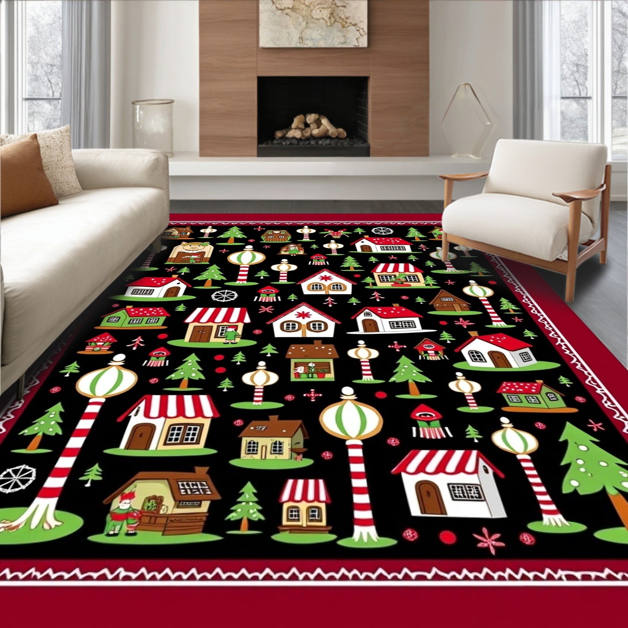 Charming Village Holiday Homes and Trees Rug