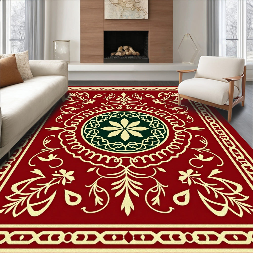 Deep Red Floral Centerpiece Medallion Rug