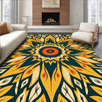 Golden Yellow Orange Floral Mandala Rug