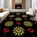 Golden Snowflake Red Berry Scatter Rug