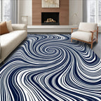 Navy Blue Swirl Line Abstract Rug