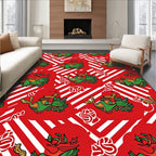 Red Green Whimsical Bird Stripe Rug