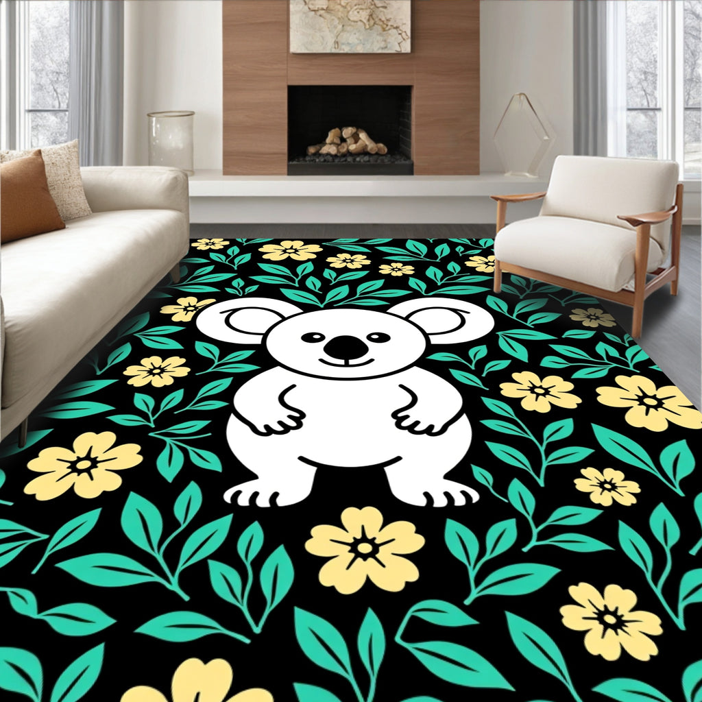 Cute Koala Yellow Flower Foliage Rug