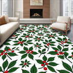 Festive Green Holly Berry Foliage Rug