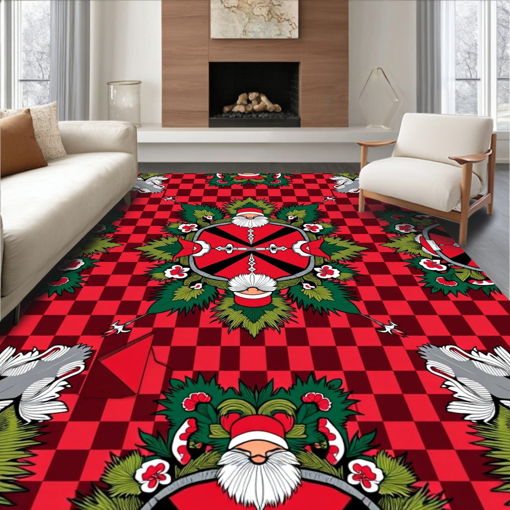 Red Checkered Santa Medallion Rug