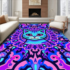 Psychedelic Blue Cat Mandala Vibrant Rug