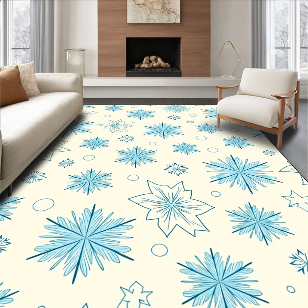 Light Blue Snowflake Cream Background Array Rug