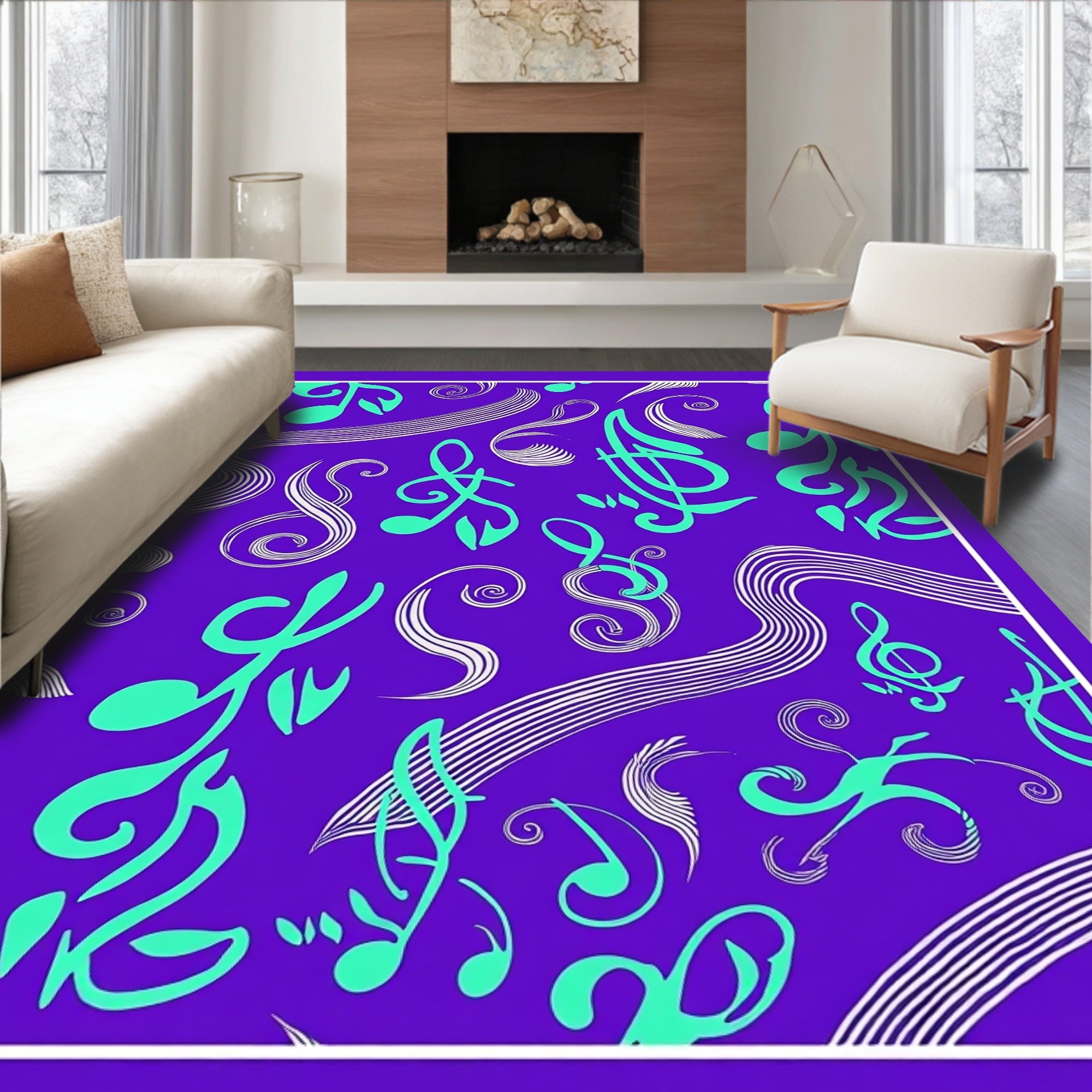 Vibrant Purple Treble Clef Flow Rug