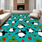 Cute Penguin Holly Berry Whimsical Rug