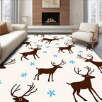 Brown Deer With Blue Snowflakes Rug