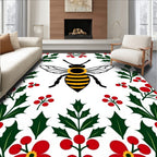 Whimsical Bee Holly Berry Floral Rug