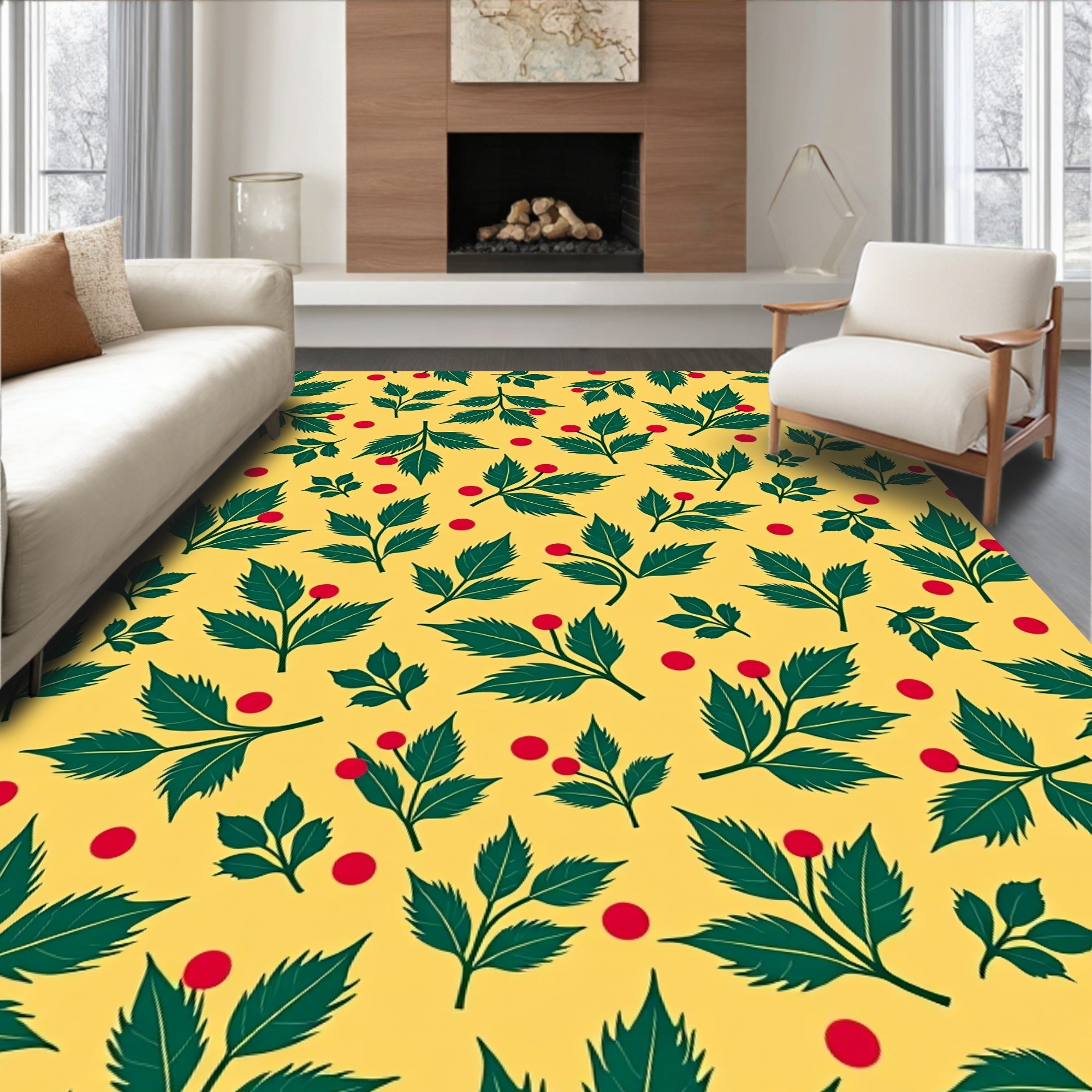 Yellow Red Green Leafy Branch Rug