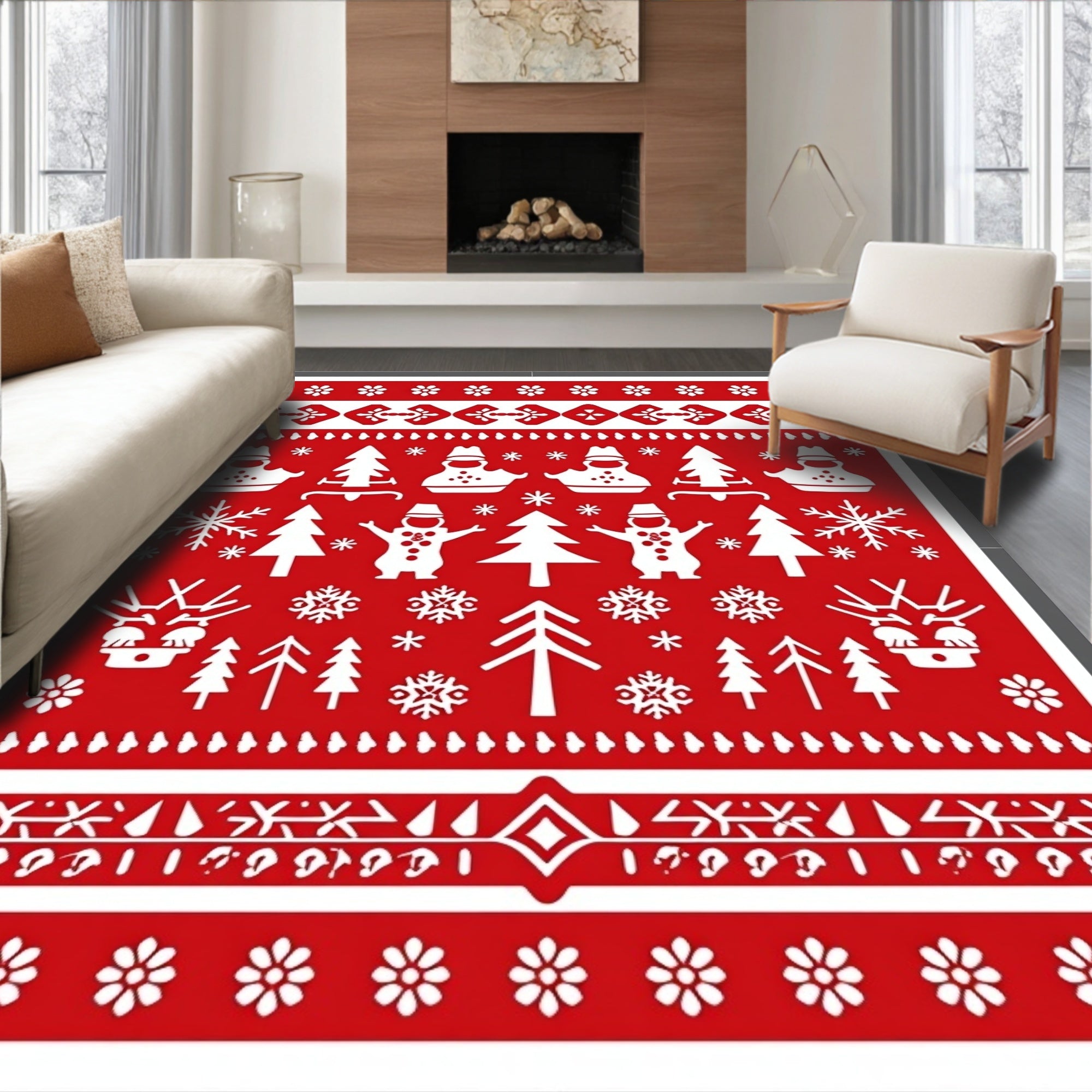 Whimsical Red Snowman Forest Rug