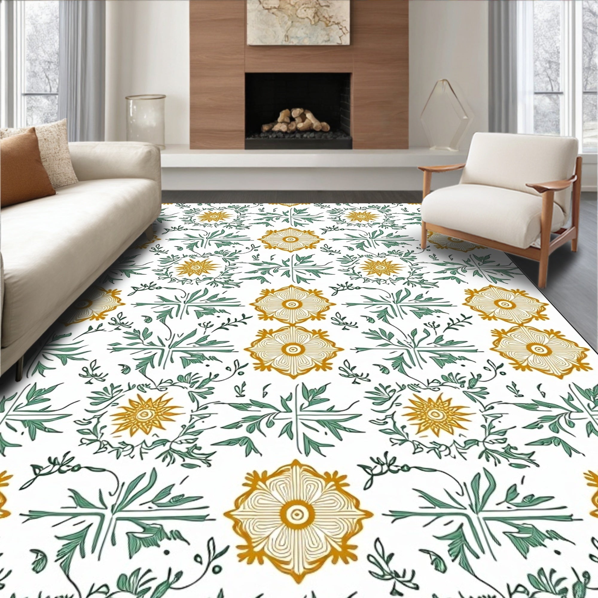 Gilded Teal Floral Garland Medallion Rug