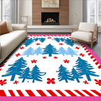 Blue Evergreen Forest with Red Accents Rug