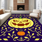 Spooky Yellow Jack O Lantern Floral Accents Rug
