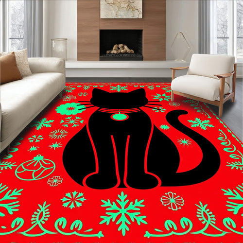 Black Cat Festive Snowflake Border Rug
