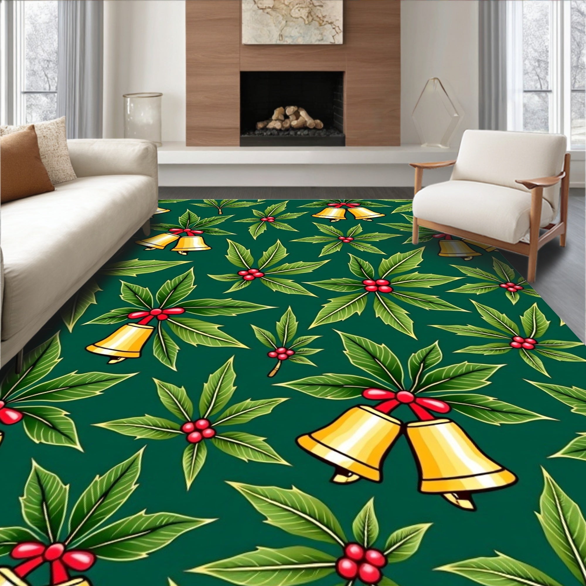 Jolly Bells Holly Festive Garland Rug