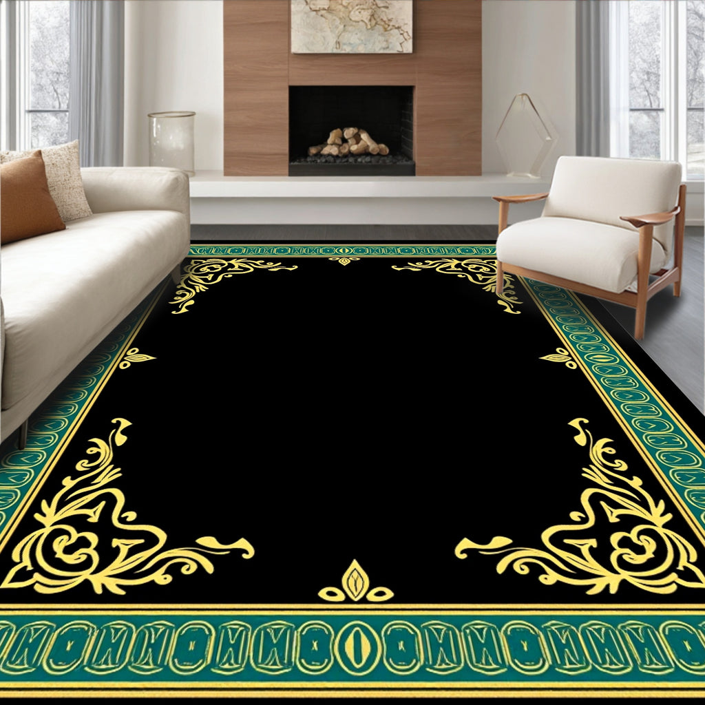 Emerald and Gold Ornate Border Rug